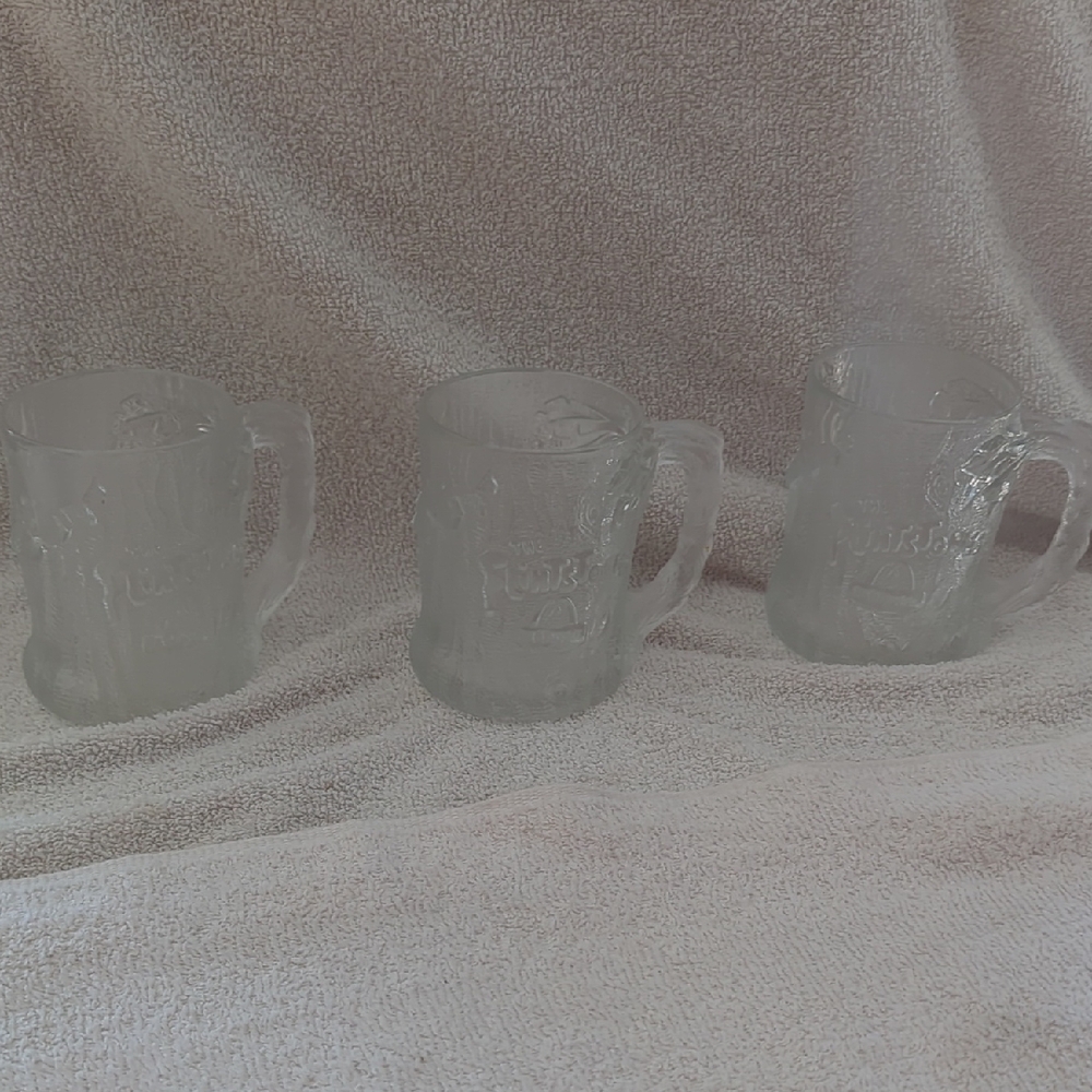McDonalds Flintstone Frosted Glass  Mugs Set Of 3